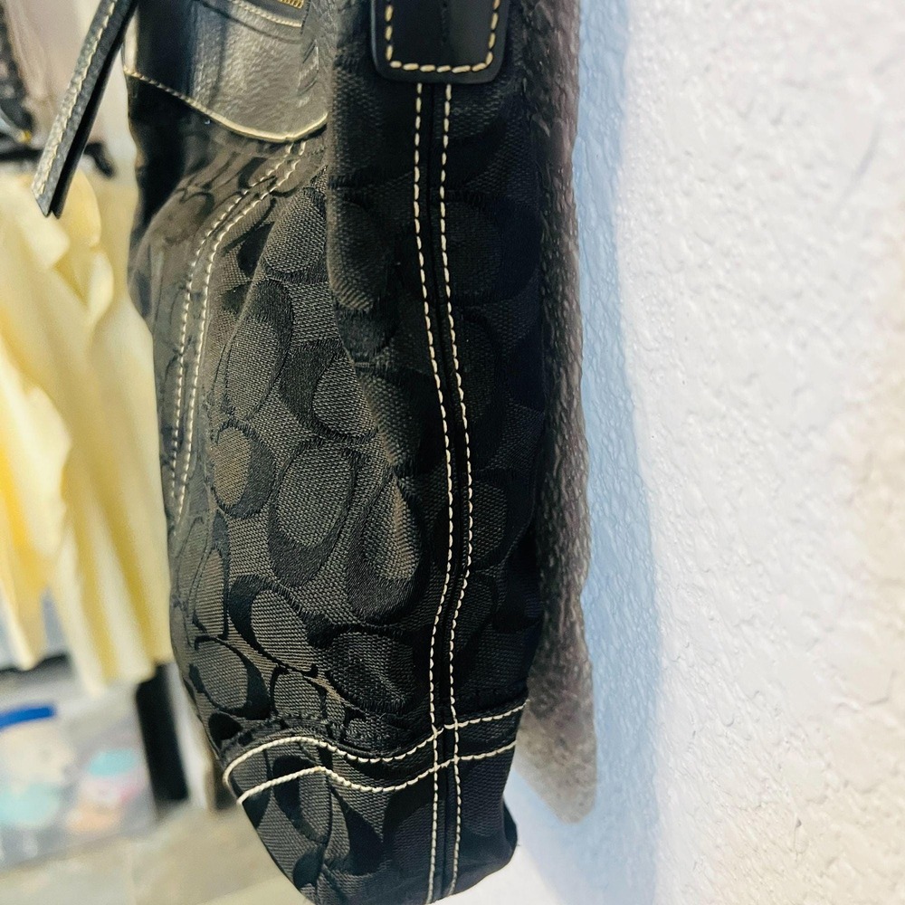 Coach Y2K Hobo Black‎ White Stitch Jacquard Leather Shoulder Bag Adjust Strap - Picture 6 of 9